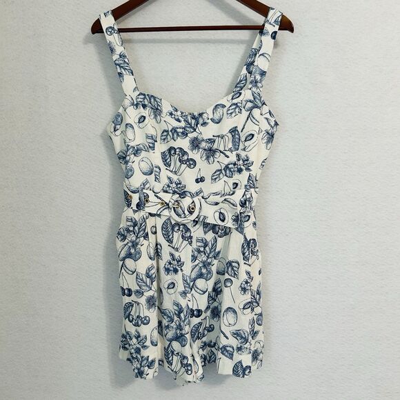 Christian Lacroix Romper Women M WhiteBlue Floral Fruit Linen Vacay Cruise Comfy - Picture 16 of 16